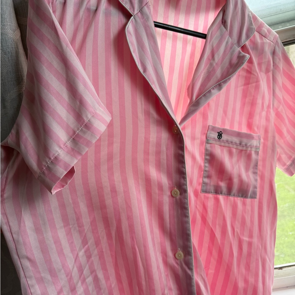 Victoria's Secret Pink Button Down Shirt Casual Sleepwear Night short sleeve top - Picture 9 of 11
